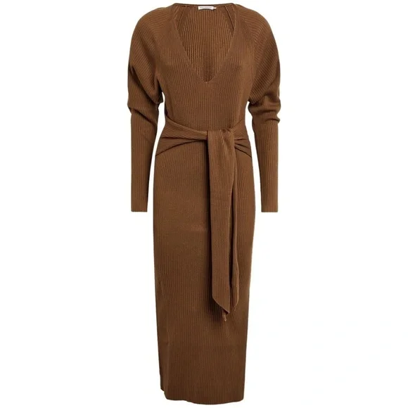 Good American | Long Sleeve Belted Body Midi Dress in Sepia - Size 1 / 2 - Picture 11 of 12